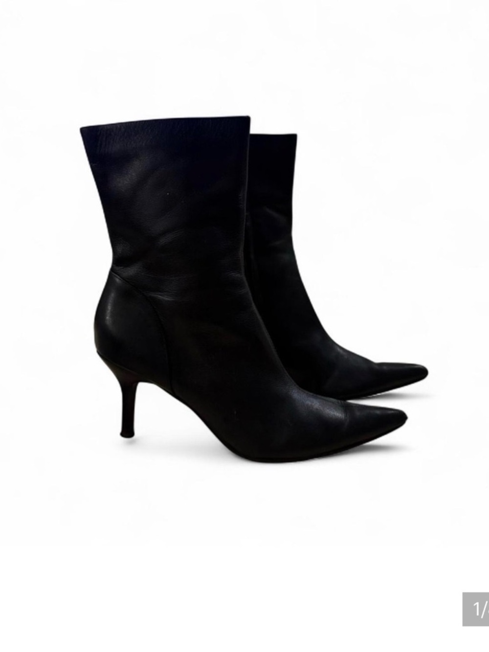 Classic Women's Black Pointed-Toe Leather Ankle Boots